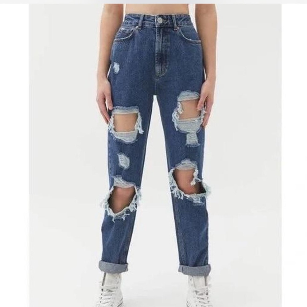 BDG Women's Distressed Blue Straight Leg Jeans